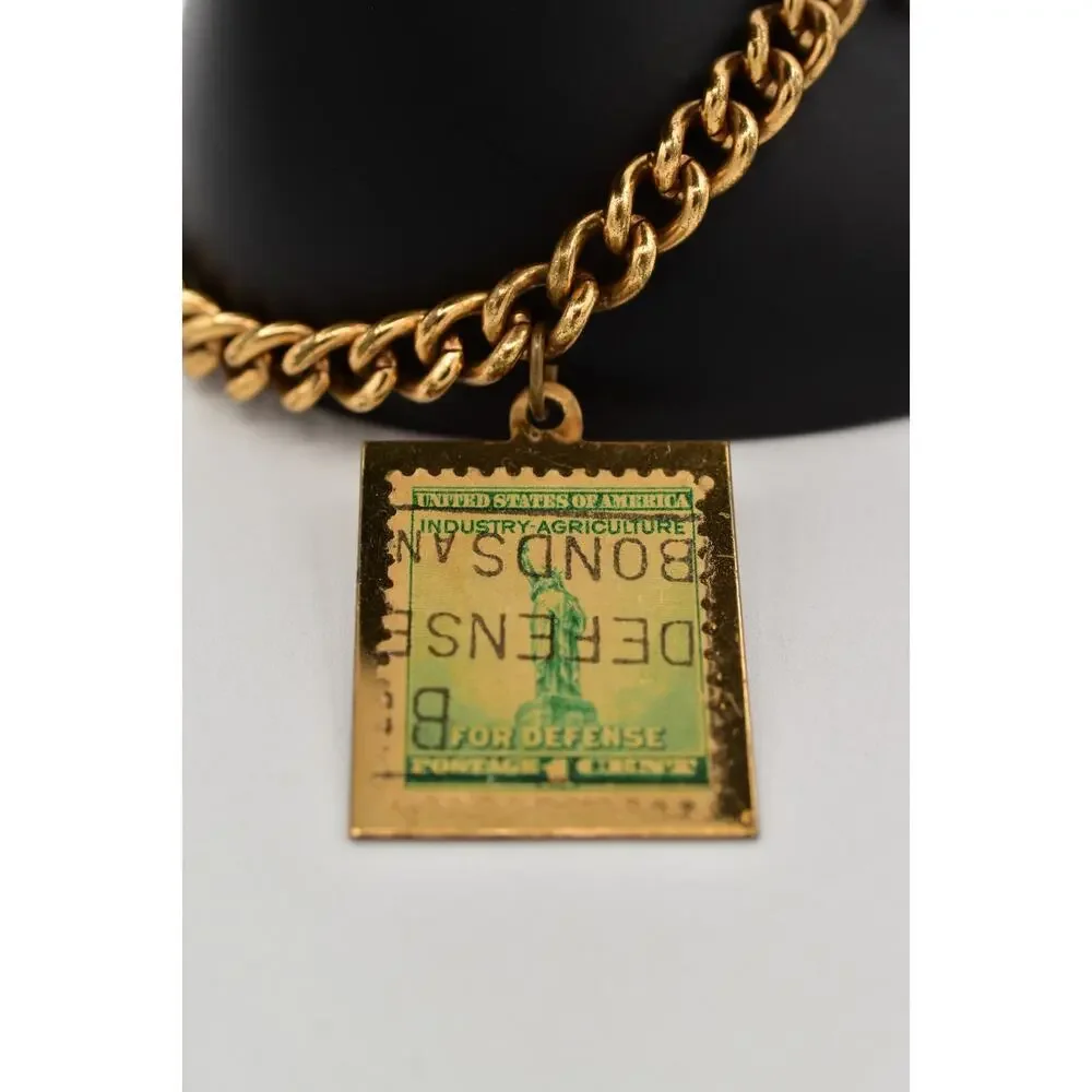 Vintage Stamp Charm Bracelet Antiqued Gold Dangle USA Florida California BinAW